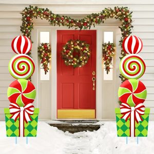 2pcs Large Lollipop & Mint Candy Gift Boxes with Wooden Stakes - Perfect for Winter Christmas Outdoor Decor, Colorful Lawn Signs for Front Door, Garden, Farmhouse