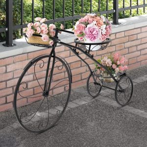 3-Tier Wrought Iron Bicycle Plant Stand, Tricycle Planter for Home Garden Patio Decor