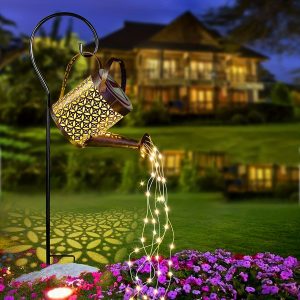 Solar-Powered LED Garden Art Watering Can Light ÿ 1PC, Decorative Star Shower Stake Lamp for Pathways, Lawns, Patios, and Yards ÿ Hanging Lighting Decoration, Metal Construction, Ideal for Party Ambiance, Age 14+