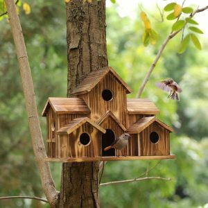 Outdoor hanging Natural wooden Hummingbird House, Garden Gifts Home decor - Decorated Garden Outdoor Nest Villa Garden Outdoor Hummingbird House Wooden hummingbird nest Solid wood house