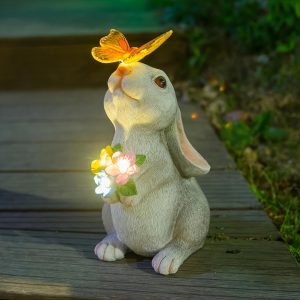 1PC Outdoor Decorative Bunny Statue Decoration With Solar Butterfly Lights, Outdoor Lawn Decorative Garden Bunny Statue  - Unique Housewarming Gift Suitable for Christmas, Wedding, Bar, Coffee Salon, and Store Displays