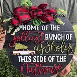 1pc 3D Funny Christmas Door Sign, Welcome Holiday Wooden Sign with Bow, Warm Home Decor for Christmas Gift