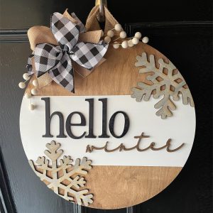 3D Hello Winter Welcome Sign for Front Door, Hello Winter Wreath Wooden Door Sign Decoration for Porch Decor Hanging Gift for Farmhouse Home Bar Outdoor Indoor, Room Decor, Home Decor, Winter Decoration