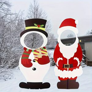 2pcs Large Santa & Snowman Photo Props - Outdoor Christmas Decorations, No-Face Holiday Figures for Festive Memories