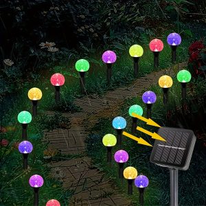 1pc, 20 In 1 Solar Bubble Garden Light, 20 Colored Crystal Light String, Outdoor Sidewalk Backyard Lawn Landscape Pile Decoration, Holiday Wedding Party Street Decoration Light