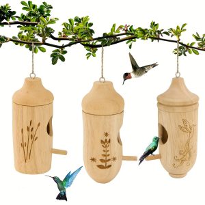 3pcs Hummingbird House - Natural Wooden Hummingbird Houses For Outside Hanging, Gardening Gifts Home Decoration