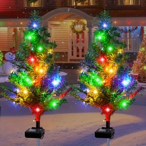 2pcs4pcs Solar Christmas Tree Lights with 4080 LED Color Lights Solar Panel 2 Modes Constant On Plus Flashing Outdoor Decoration Christmas Passage, Courtyard, Front Door, Cemetery Lawn Christmas Decoration Christmas Gift