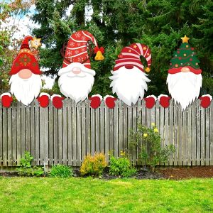 4-Pack Christmas Gnome Yard Signs, Plastic Wall-Mounted Garden Decor, Festive Outdoor Holiday Decorations, Snowman Theme, No Feather, Waterproof, Durable