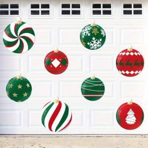 8pcs Christmas Garage Door Magnet Set - Santa Claus Themed Xmas Ball Decorations for Fridge & Kitchen