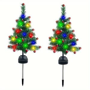 2pcs Solar-Powered LED Christmas Trees with 2040 Multicolor Lights, Stainless Steel, Outdoor Decor for Walkways, Courtyards, Front Doors, Cemeteries, Christmas Gifts, 36V Voltage, Rechargeable Nickel Batteries, No Laser Function, with Electronic Parts