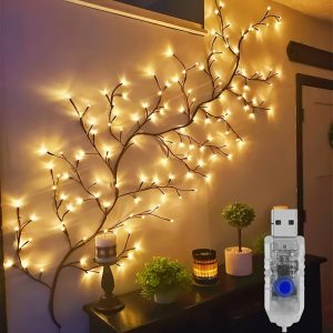 1pc, 96-LED 1.8m5.9ft Branch Style Lamp, Used For Outdoor Courtyard Lighting Decoration, 8 Lighting Modes, Fairy Tale Lamp, USB Powered, DIY Holiday Lamp, Home Wall Staircase Birthday Party Decoration