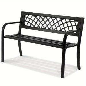 VEVOR Outdoor Bench, 46 inches Metal Garden Bench for Outdoors, 480 lbs Load Capacity Bench, Outdoor Garden Park Bench with Backrest and Armrests, Patio Bench for Garden, Park, Yard, Front Porch