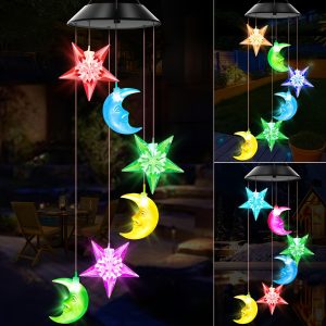 Solar-Powered LED Star and Moon Wind Chimes - Colorful Outdoor Hanging Lights for Garden, Patio, Party Decor, and Villa Landscape - Portable Solar-Powered Wind Chime with Solar Battery