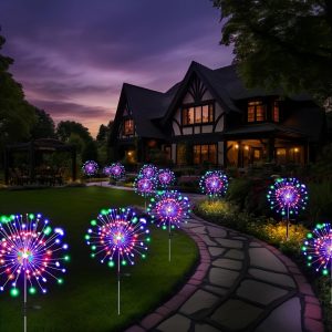 8 mode solar outdoor decoration smoke lamp dandelion lamp does not need wiring to decorate the garden courtyard path, suitable for Christmas, Halloween, New Year and other festivals, to create romantic and holy scenes