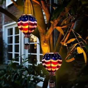 Solar-Powered Patriotic Fiesta Hot Air Balloon Outdoor Lantern, Auto ONOFF, Perfect for Celebrations